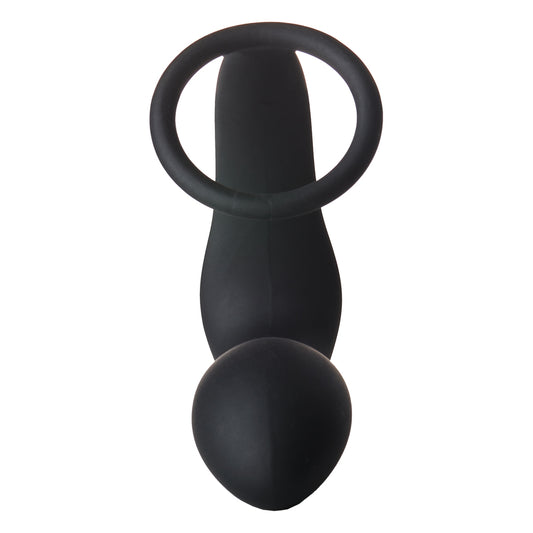 Dream Toys vibrating anal plug with cock ring, silvery metal finish, for intimate pleasure.