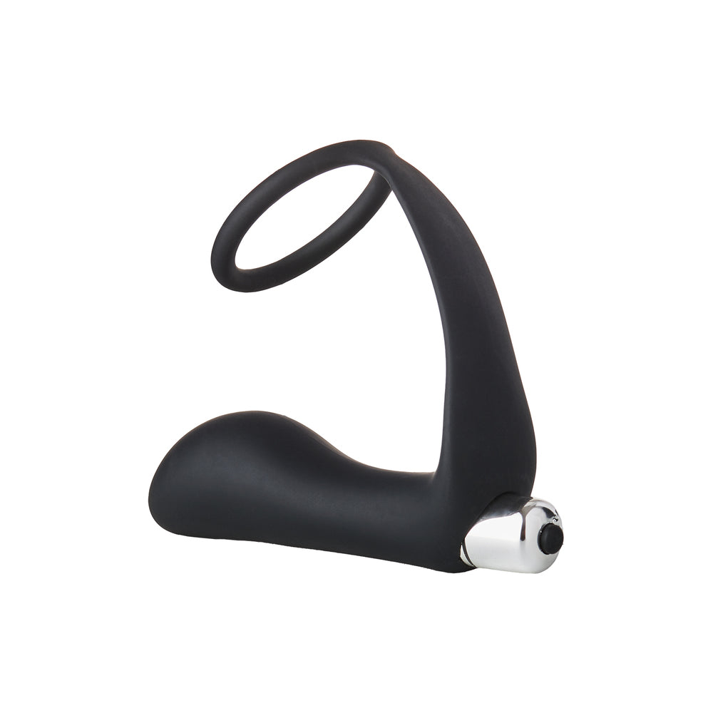 Dream Toys vibrating anal plug with cock ring, silver finish for pleasure.