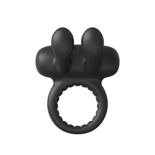 A grey, vibrating love ring from dream toys, shaped like a playful rabbit.