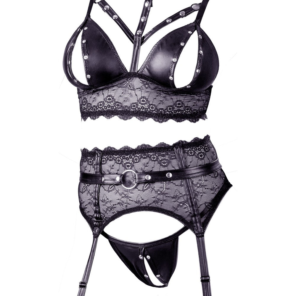 Cottelli Collection bondage bra set in black with strapping detail, perfect for boudoir.