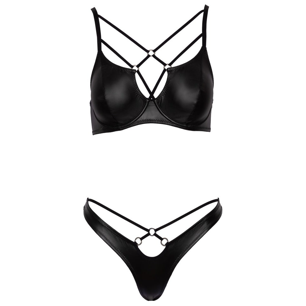 Cottelli matte black bra set, a stylish and sultry lingerie ensemble featuring soft cups.