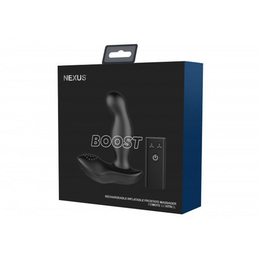 Nexus Boost prostate massager, inflatable design for enhanced pleasure, rechargeable and body-safe material.