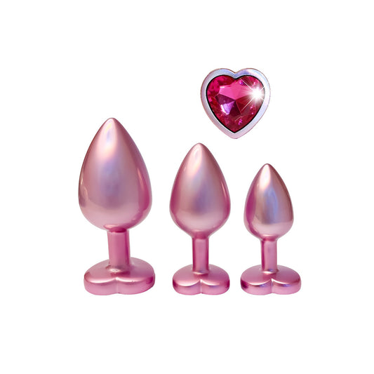 Dream Toys gleaming pearl pink butt plug set, three graduated sizes for anal play