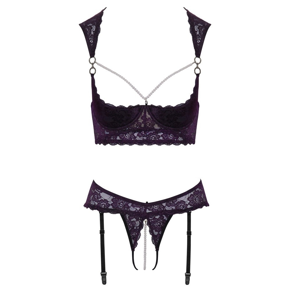 Cottelli Collection cupless and crotchless bra set in black, a daring lingerie choice.
