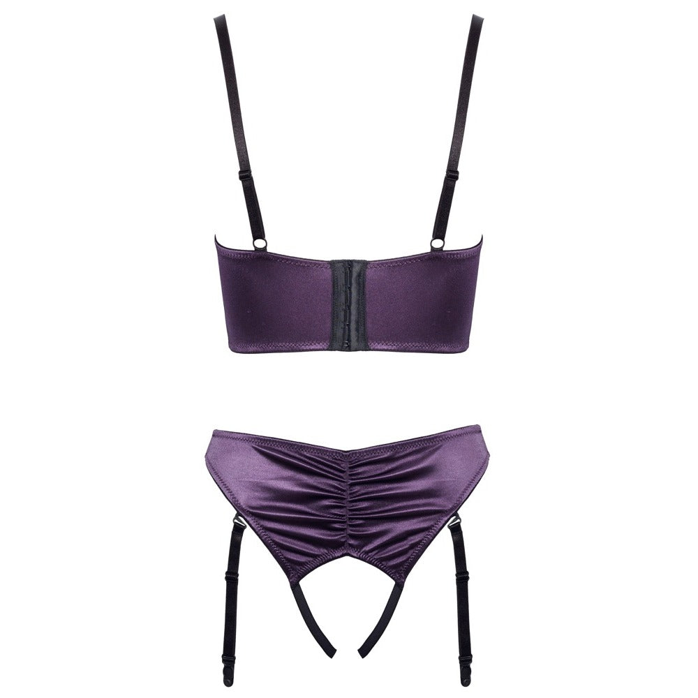 Satin quarter cup bra set in a luxurious fabric, perfect for boudoir styling.