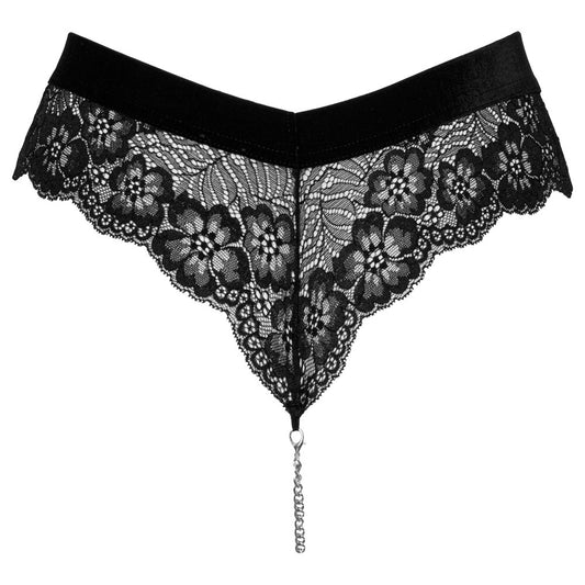 Cottelli Collection black panties with chain detail at the crotch, for a daring, female look.