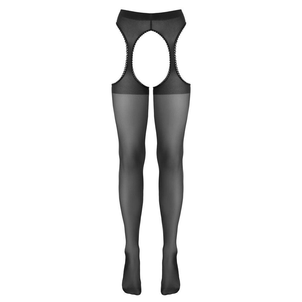 Cottelli Collection suspender stockings: silky black stockings attached to a suspender belt effect.