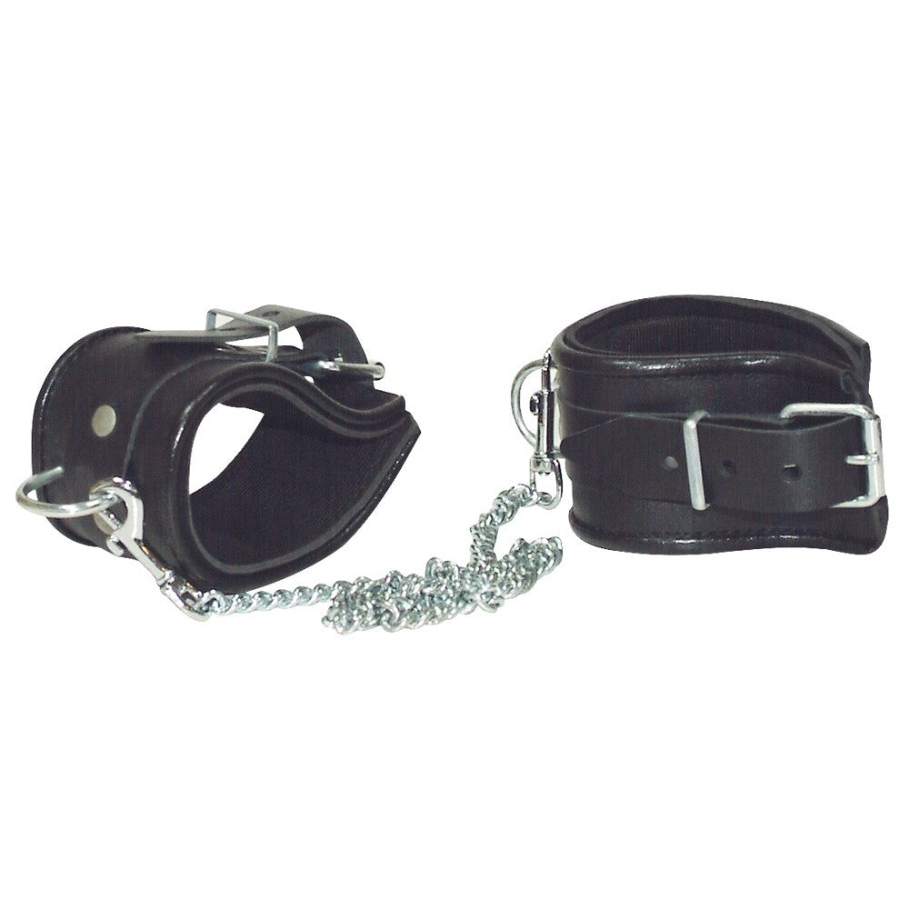 Zado leather ankle restraint with metal chain, for secure and stylish bondage play