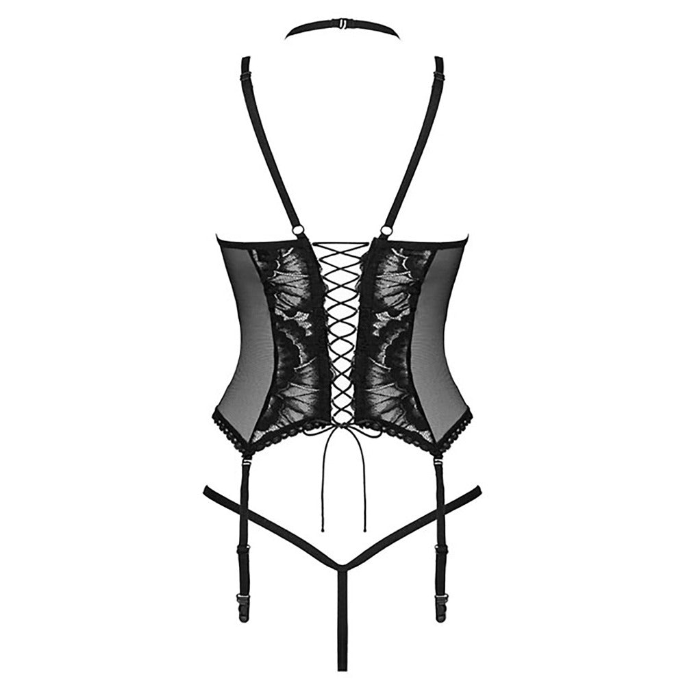 Obsessive Alessya corset in deep red, featuring delicate lace detailing and a flattering silhouette.