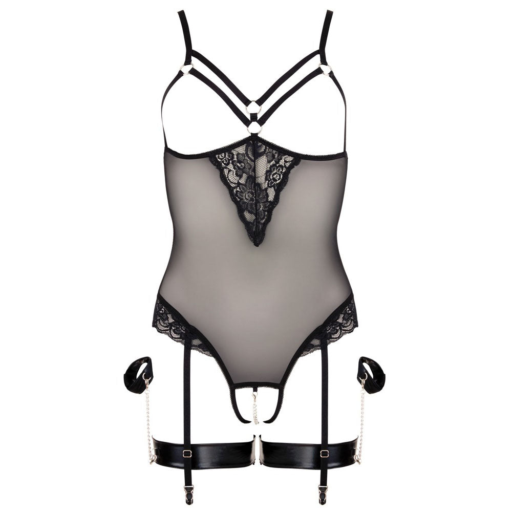 cottelli bondage body: a daring black strappy bodysuit for provocative play.