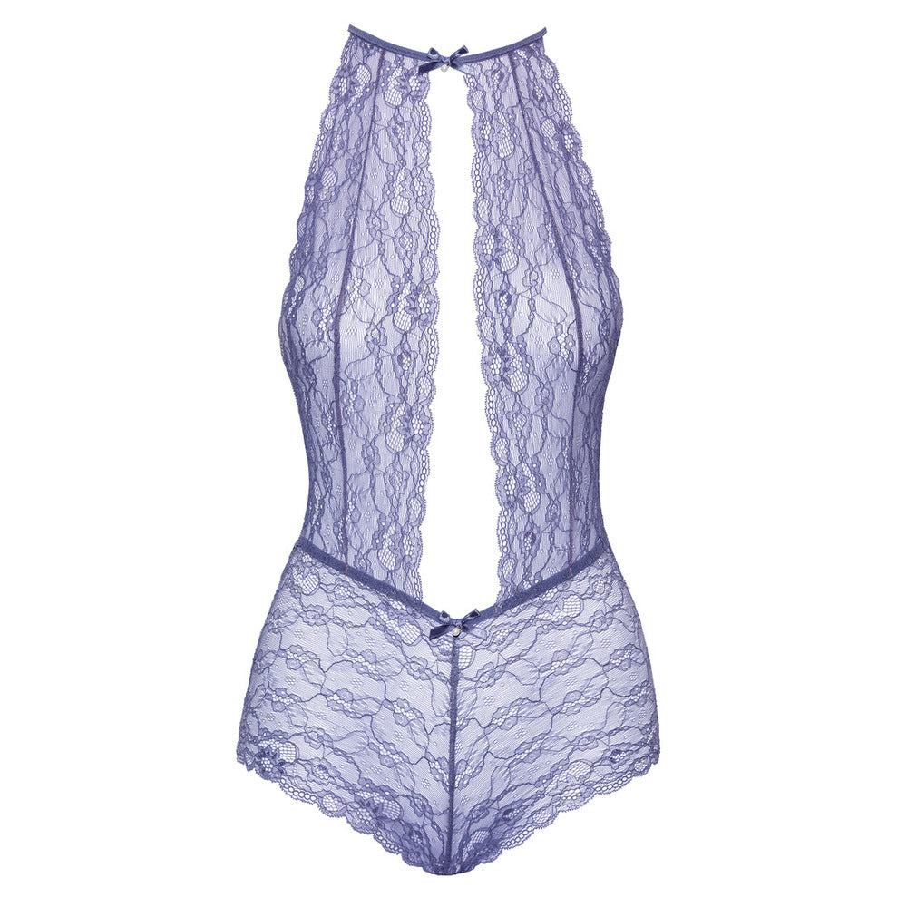 Kissable delicate lace halterneck body in a soft, barely-there hue; alluring and elegant.