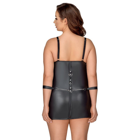 Cottelli Curves plus size dress with bondage-style detailing in black, part of their lingerie range.