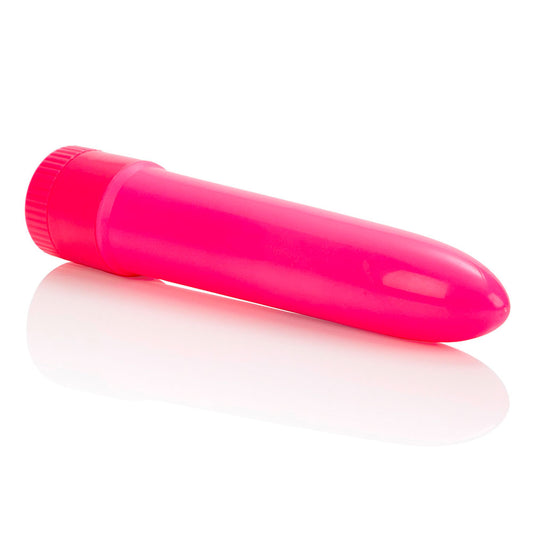 Neon pink mini vibrator with multiple speed settings, a fun bedroom accessory.