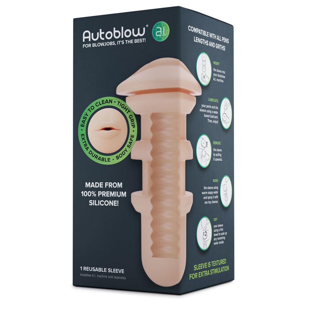 A grey, reusable sleeve for the autoblow a.i, used with vibrating masturbators.