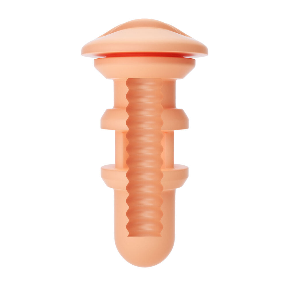 Autoblow A.I mouth sleeve, reusable, vibrating masturbator attachment, flesh coloured, textured interior.