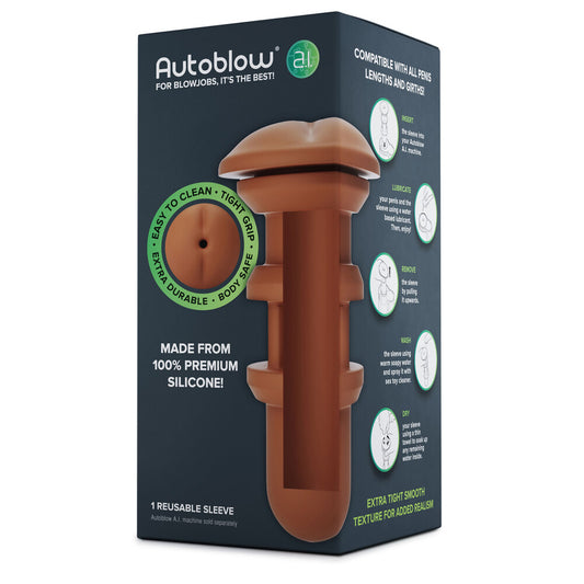 The autoblow a.i reusable anus sleeve, a flesh-toned vibrating masturbator attachment.