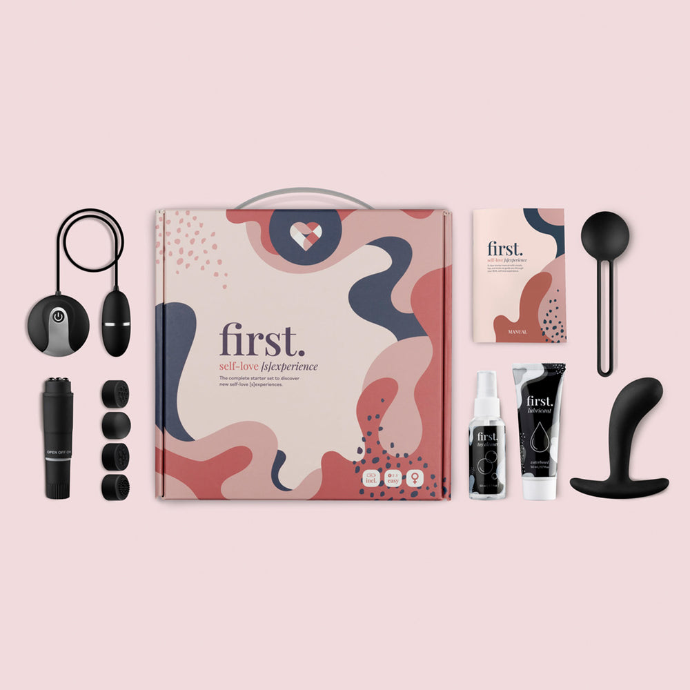 The 'First Self Love Sexperience' starter kit featuring various sex toys in a box.