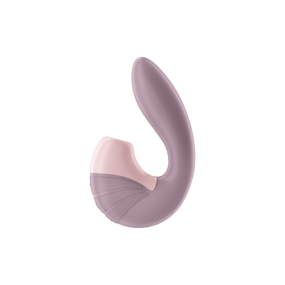 Close-up of the Satisfyer Supernova, a pink air pulse clitoral stimulator, showcasing its sleek design.