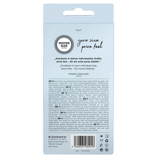 mister size 49mm condoms: a ten pack of regular, natural feeling protection.