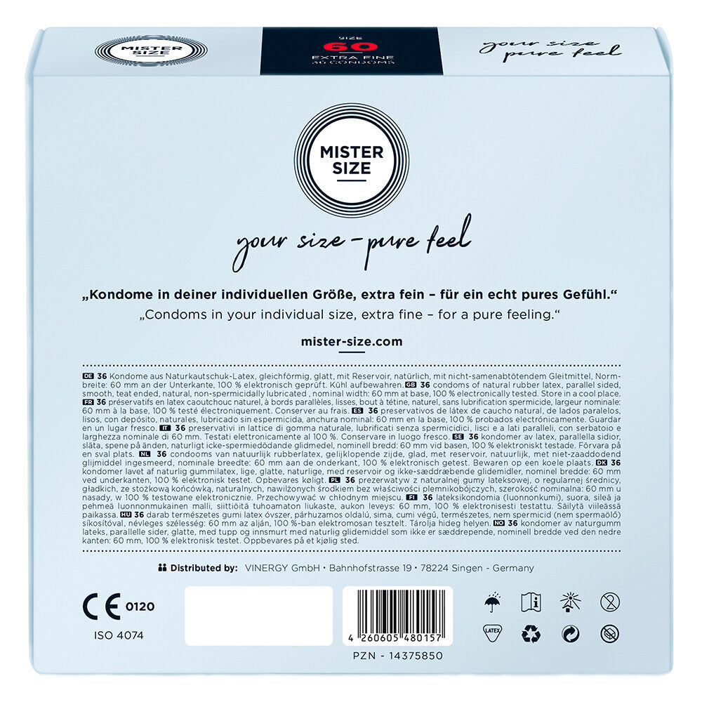 Mister Size 60mm condoms in a multipack, ideal for large or x-large sizes