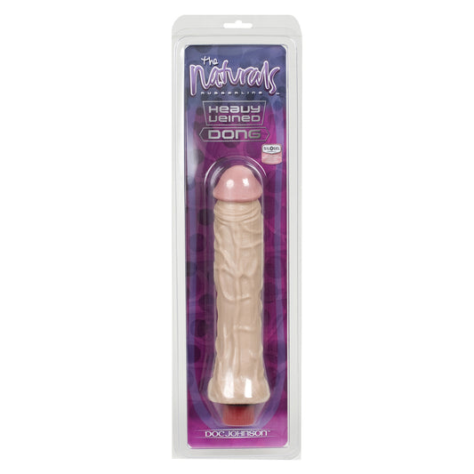 Doc Johnson naturals vibrating dong, heavy veined, eight inches, for intimate pleasure.