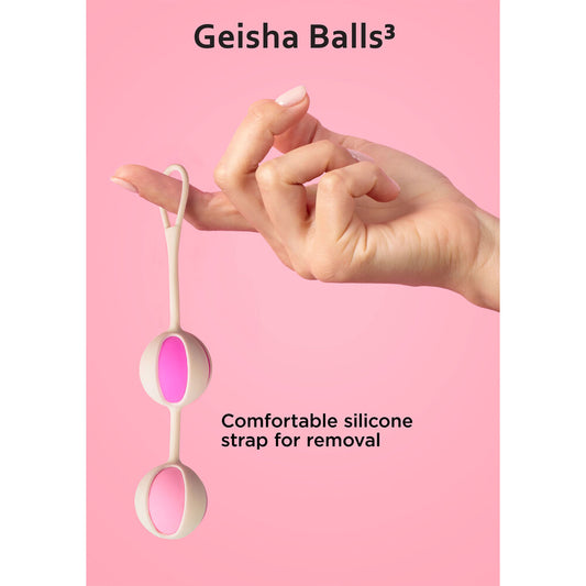 Smooth, weighty geisha balls for kegel exercise, in a subtle dusky pink shade.
