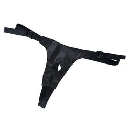 Black strap-on dildo from you2toys with a smooth, realistic finish and harness attachment.