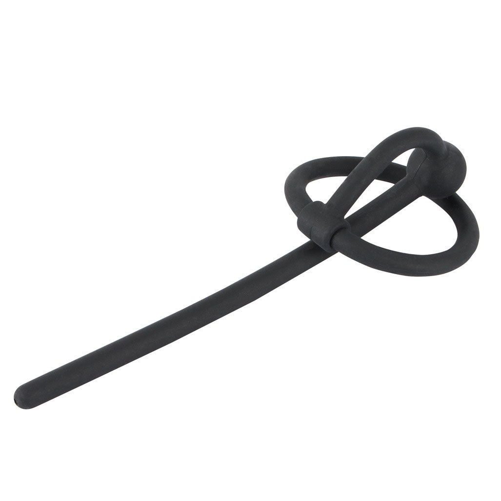 you2toys penisplug for urethral play, featuring a glans ring for cock and ball bondage.
