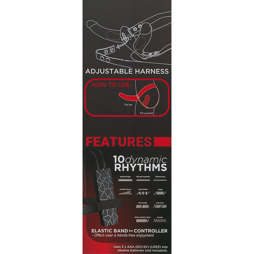 Double-ended vibrating dildo with harness, a playful sex toy for adventurous exploration.