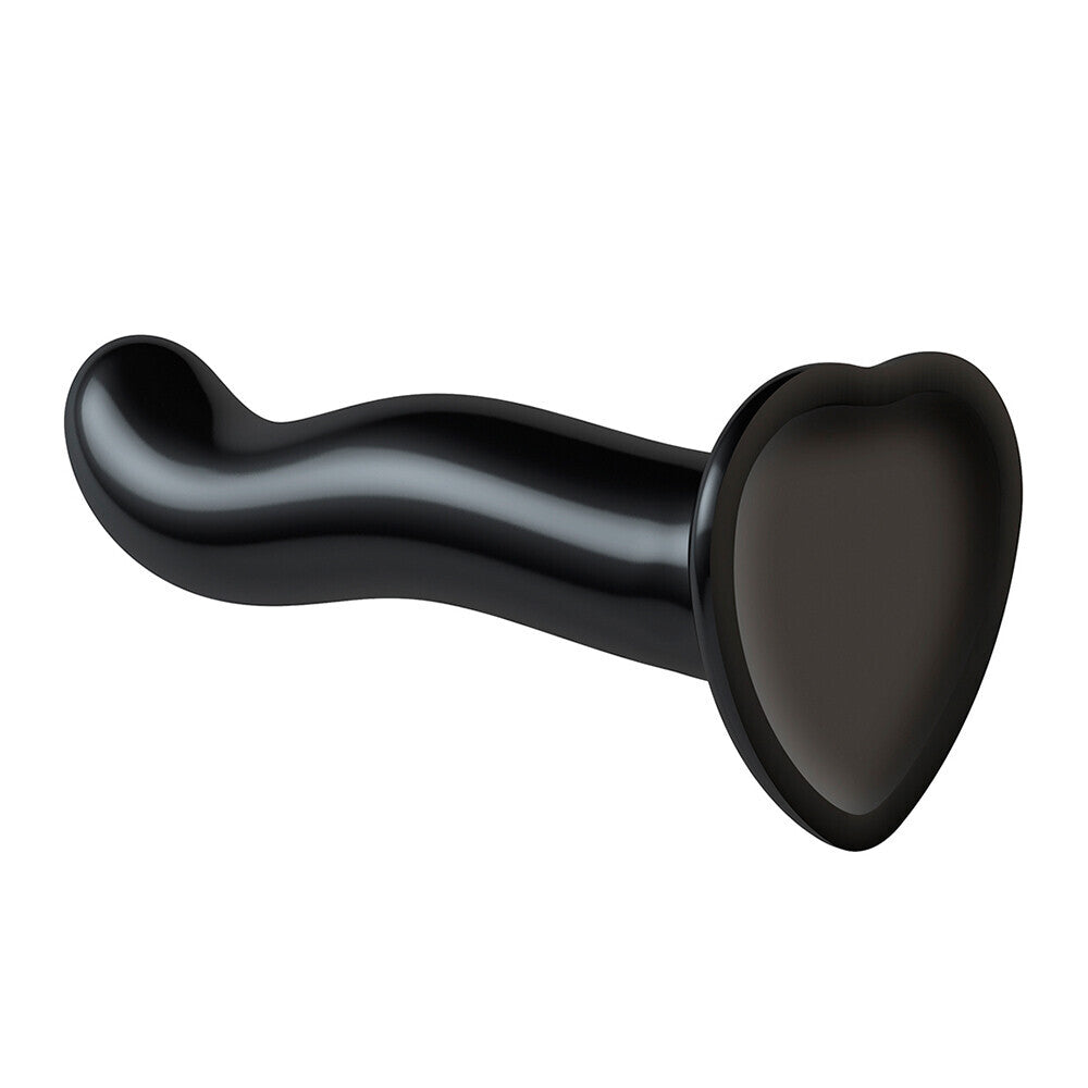 Black, extra-large curved dildo designed for prostate and g-spot stimulation, strap-on compatible.