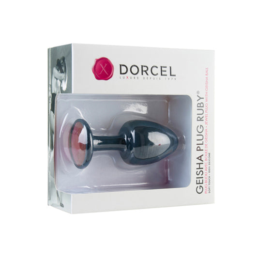 Dorcel medium-sized geisha anal plug in ruby red, a jewelled butt plug.