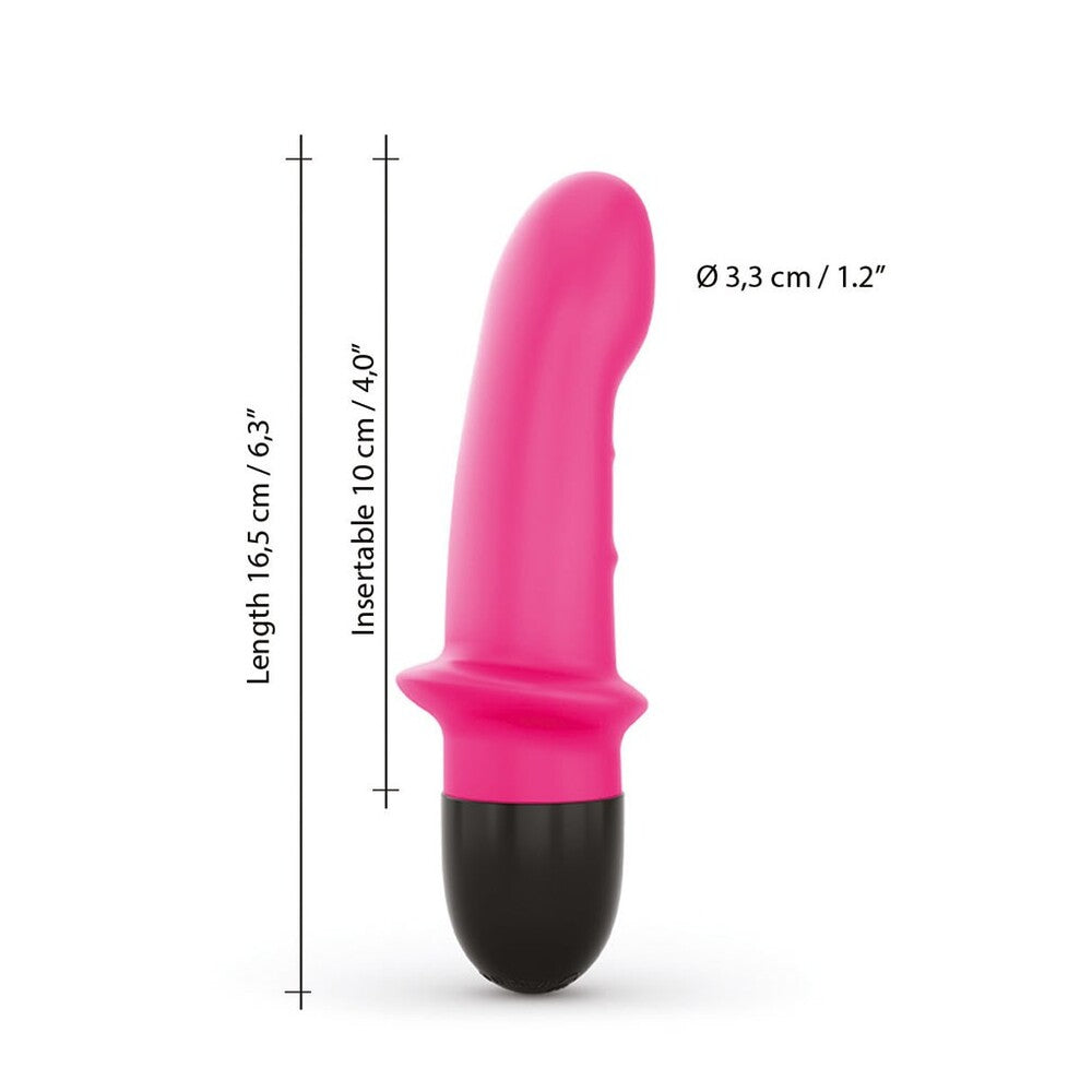 Close-up of a petite, rechargeable pink vibrator from Dorcel, perfect for personal pleasure.