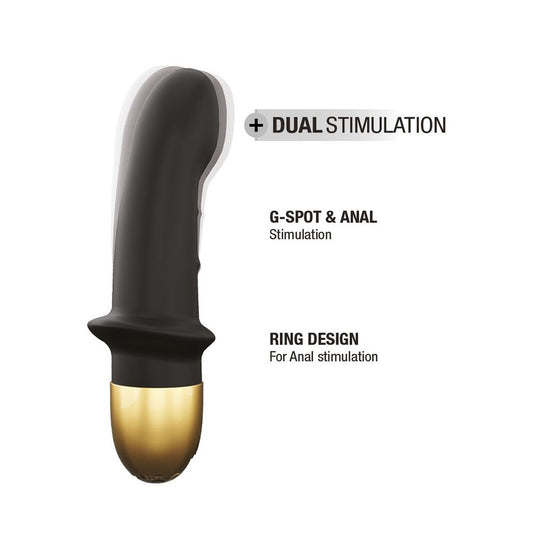 Close-up of a sleek, black, rechargeable Dorcel Mini Lover 2 vibrator with a smooth finish.