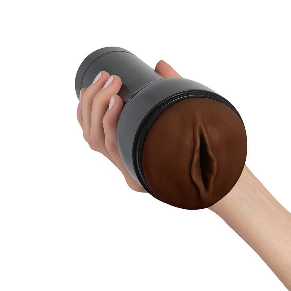 Flesh-brown Kiiroo Feel stroker masturbator, showcasing its realistic texture and ergonomic design for ultimate pleasure.