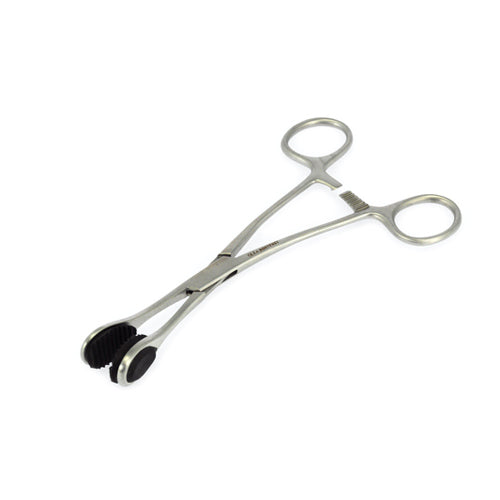 rimba stainless steel piercing pincer used for body modification, medical instrument close-up.
