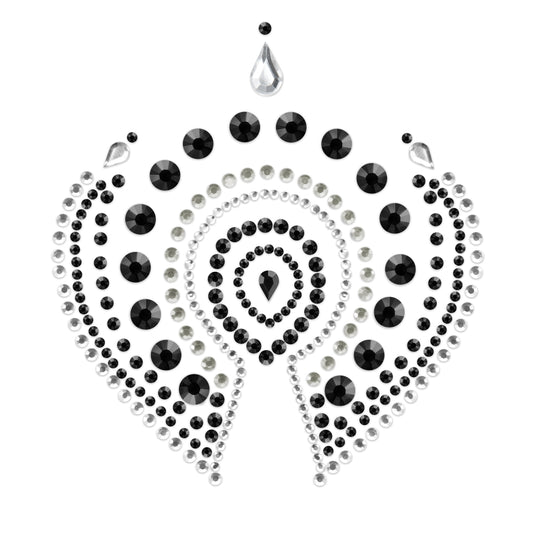 Bijoux Indiscrets flamboyant body jewellery with black and silver rhinestones for a sparkly look.