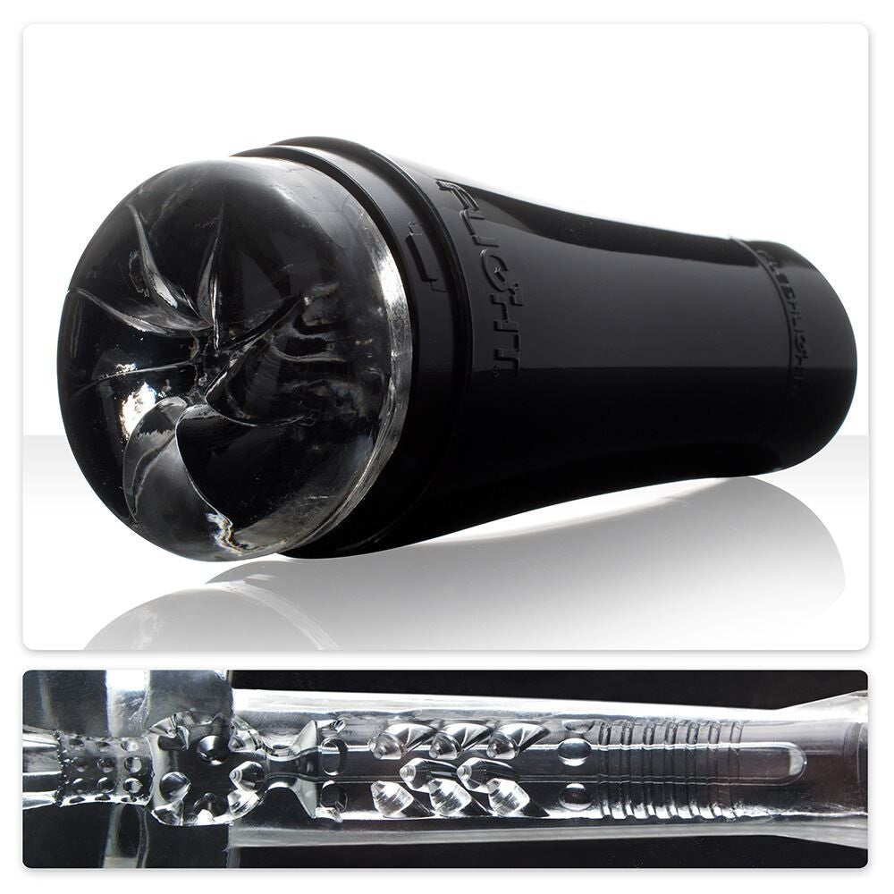 Fleshlight Flight Pilot masturbator, textured grey sleeve for realistic intimate pleasure, up close.