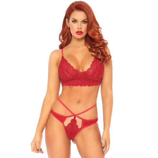 The Leg Avenue sweetheart bralette set in red lace, a charming and seductive lingerie look.