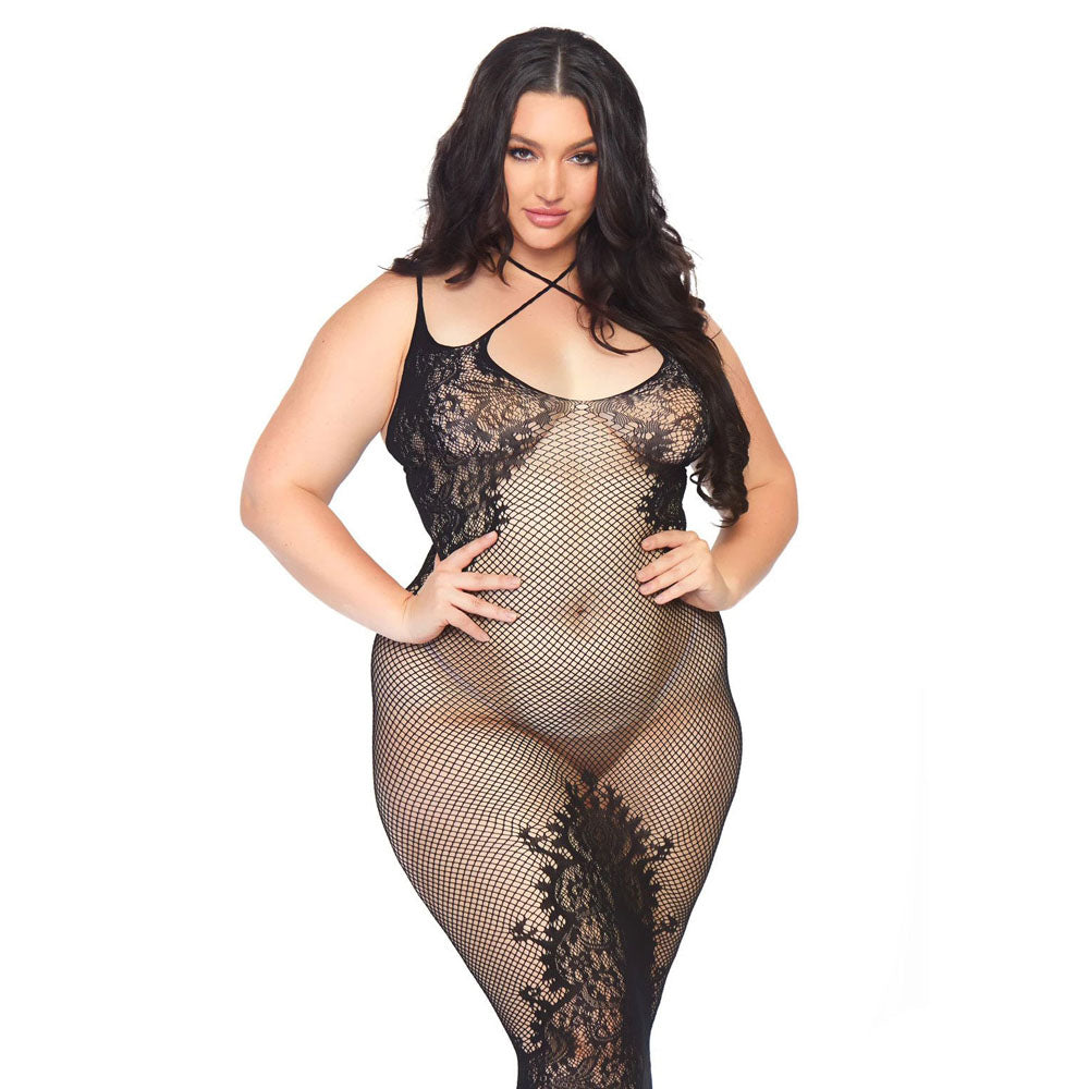 Leg Avenue plus size black halter neck dress with dual straps, UK sizes 18-22