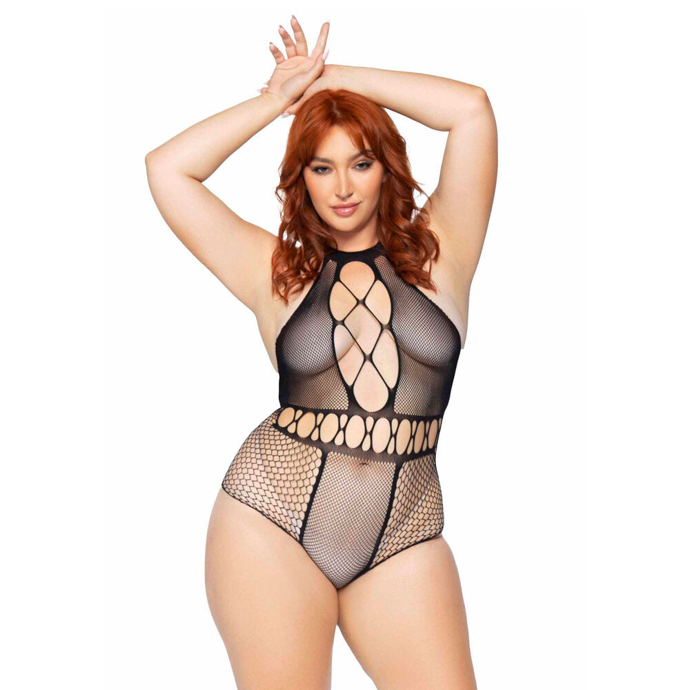 Leg Avenue seamless black bodysuit for UK sizes 14 to 18, plus size lingerie.