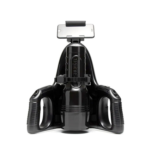 Fleshlight universal launch stroking simulator accessory, showcasing its design for comfortable, hands-free use.