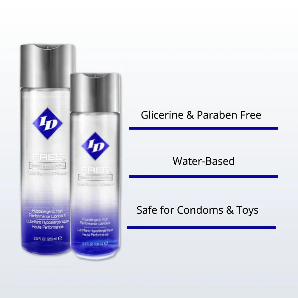 Clear 30ml bottle of id free hypoallergenic waterbased lubricant, ideal for sensitive skin.