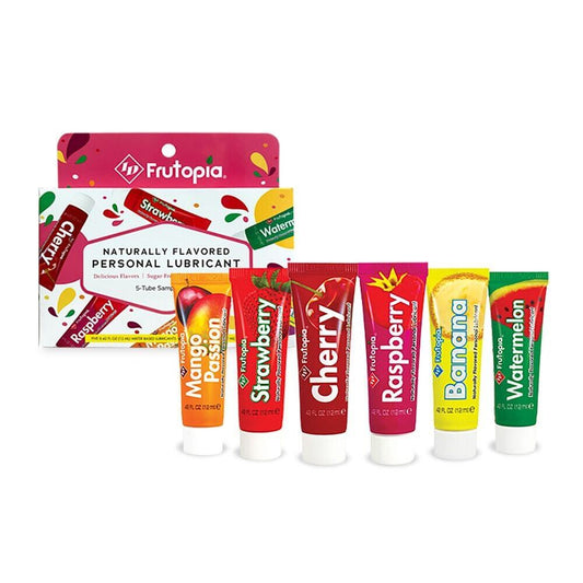 Five colourful tubes of id frutopia flavoured lubricant, a delightful assorted sampler pack.