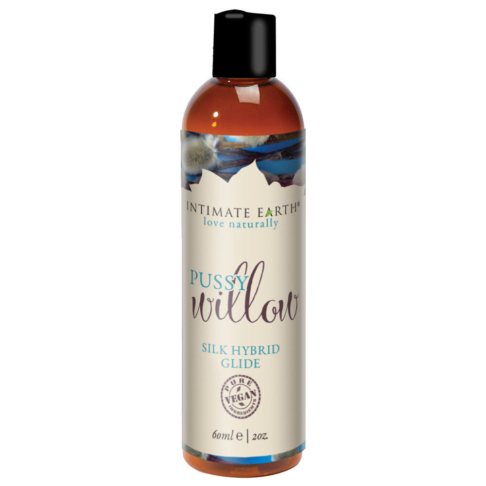 Intimate Earth pussy willow hybrid lubricant, a silky smooth clear gel for intimate use.