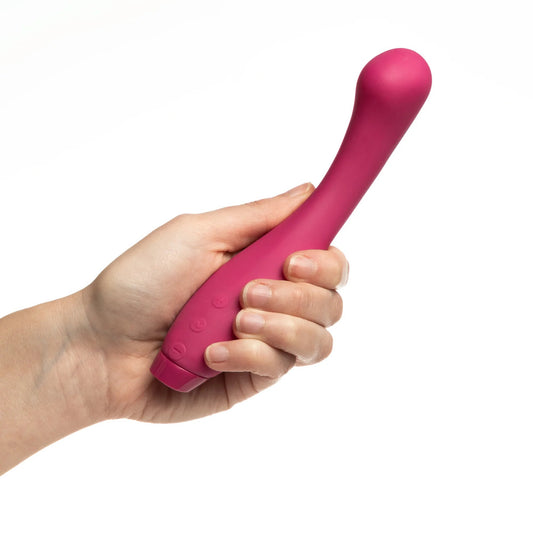 Smooth, sculpted vibrator for targeted G-spot stimulation, shown in a sleek, glossy finish.