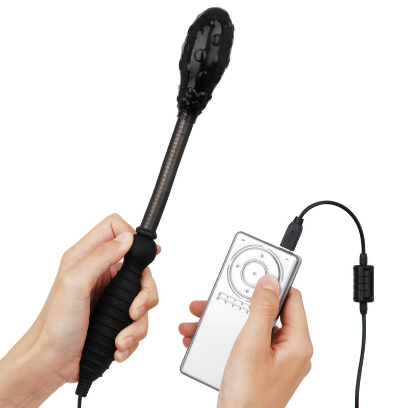 rends r1 predator wand, a sleek, dark metallic prop with a textured grip, for fantasy roleplay.