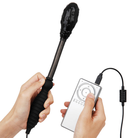 rends r1 predator wand, a sleek, dark metallic prop with a textured grip, for fantasy roleplay.