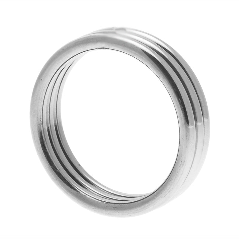 Stainless steel triple cock ring for enhanced sensation, from the Master Series bondage collection.