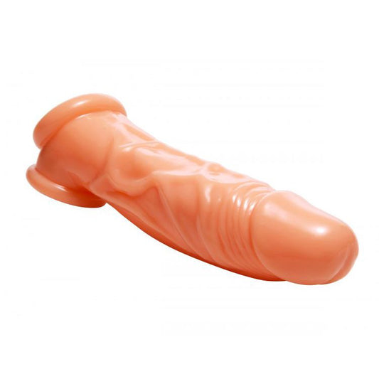 Realistic flesh-toned penis enhancer and ball stretcher, eight inches in length. Made by XR Brands.