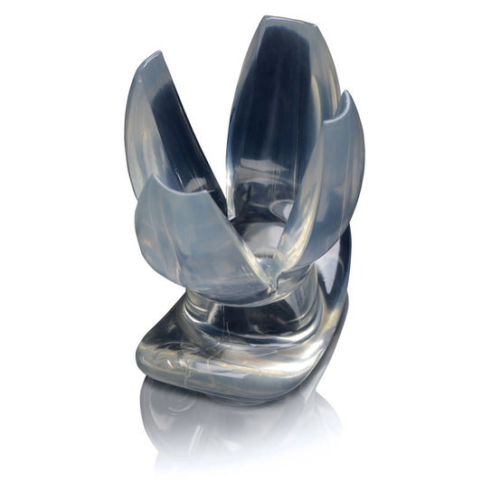 Master Series clawed anal dilator, expanding design, polished metal finish, adult use